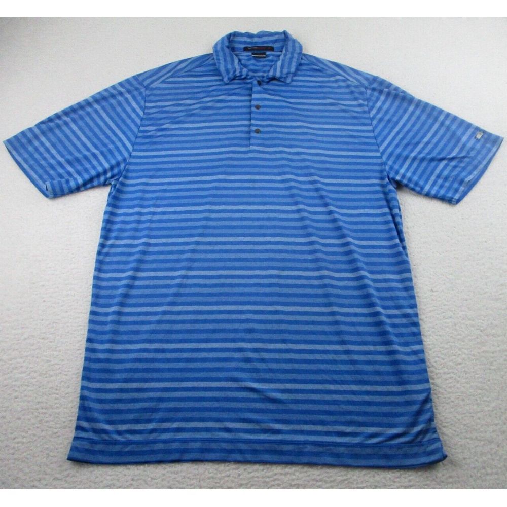Nike Tiger‎ Woods Collection Polo Shirt Mens M Blue Striped Dri-Fit Golf *READ*